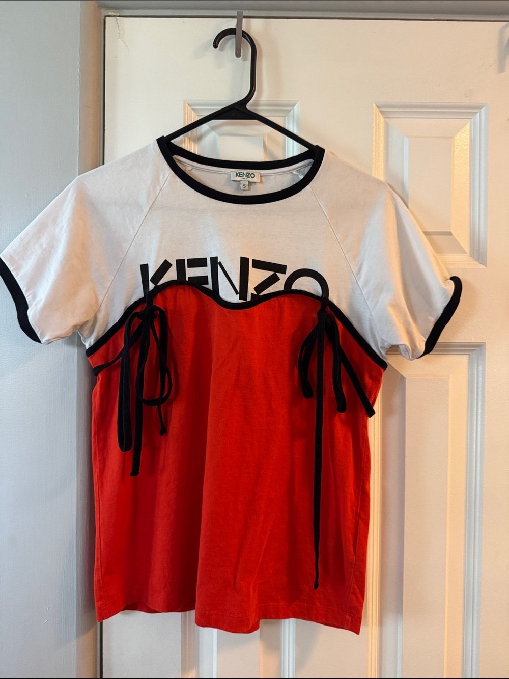 Kenzo White & Red Short-Sleeve Logo Tie-Detail Tee
